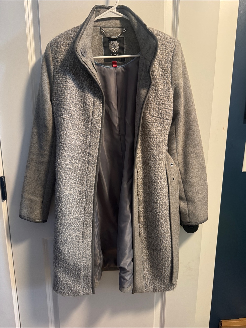 Vince Camuto Gray Textured Wool-Blend Long Pea Coat